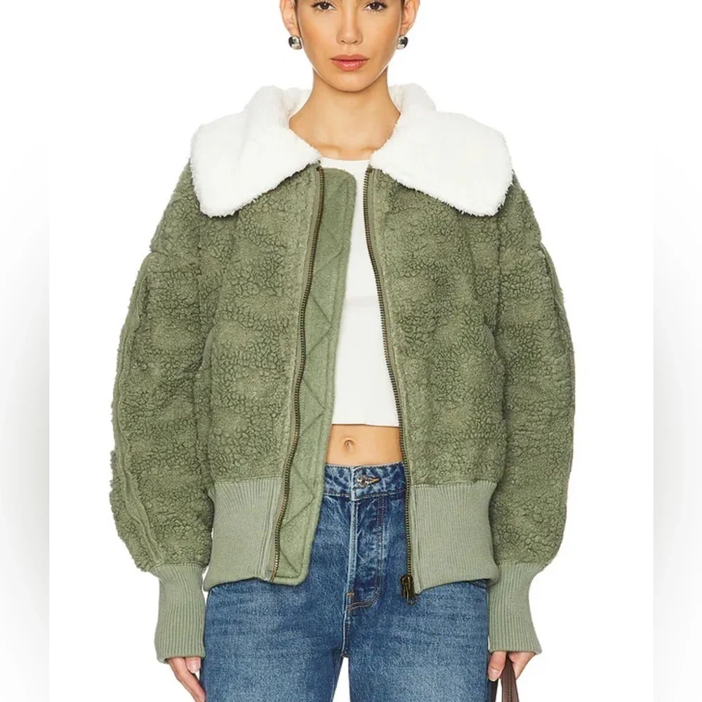 Free People Revolve Cozy Up Faux Fur Cardi in Crystal Kelp Combo S